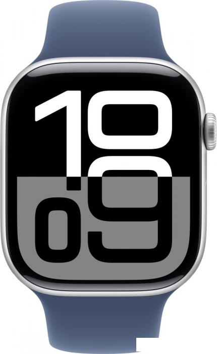 Умные часы Apple Watch Series 10 46 мм (алюминиевый корпус, серебристый/синий, спортивный силиконовый ремешок M/L)- фото2