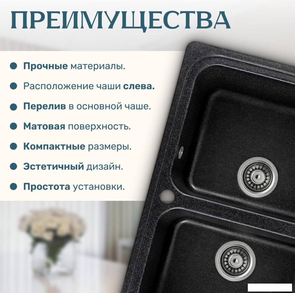 Кухонная мойка Saniteco Vetus (черный)- фото4