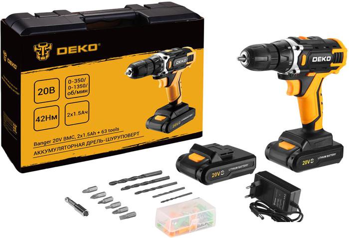 Дрель-шуруповерт Deko Banger 20V 080-1005 (с 2-мя АКБ, кейс, оснастка)- фото