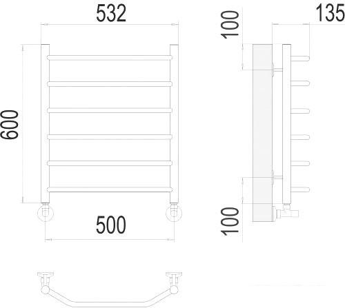 Полотенцесушитель TERMINUS Виктория П6 500x600 нп (хром)- фото3