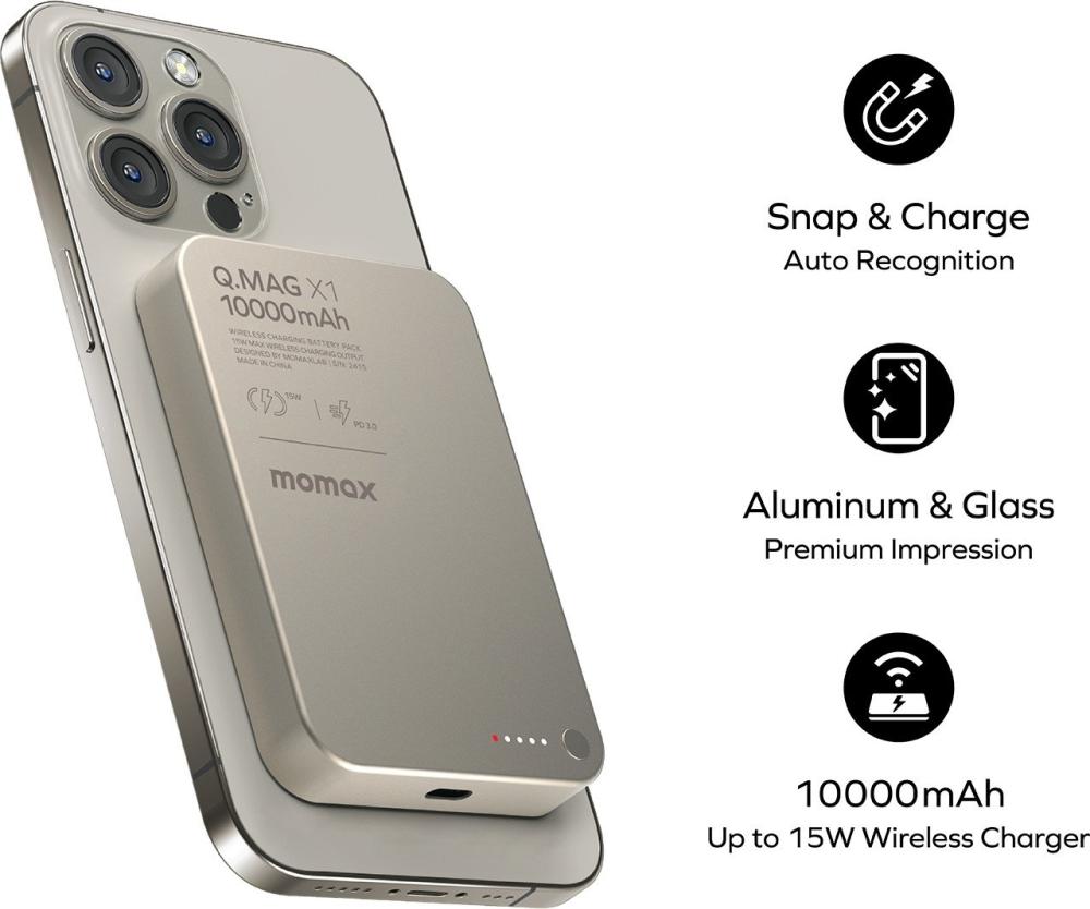 Внешний аккумулятор Momax Q.Mag X1 Magnetic IP117A 10000mAh (титановый)- фото3