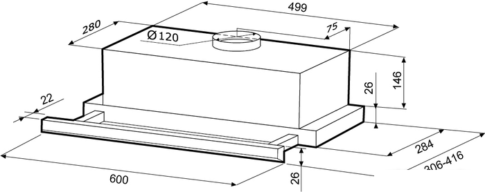 Кухонная вытяжка Krona Kamilla Slim 600 Inox/Inox (1 мотор) [00021302]- фото2