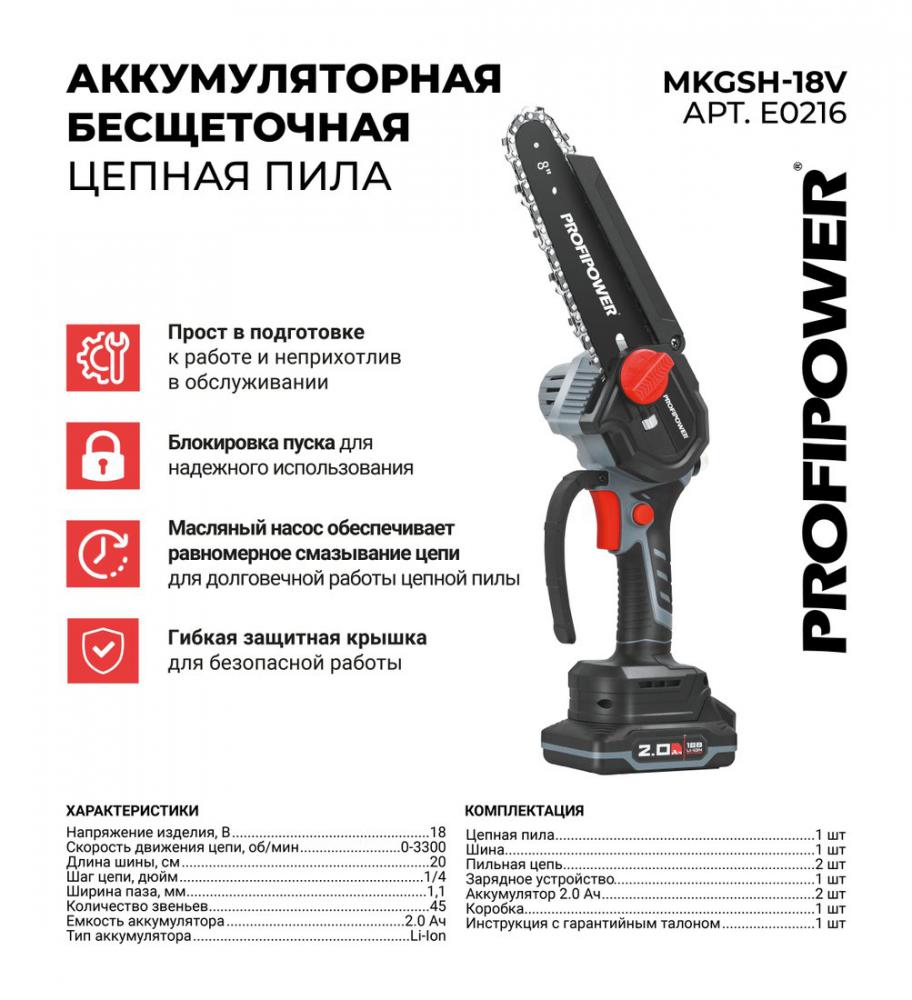 Аккумуляторная пила Profipower MKGSH-18V (с 2-мя АКБ)- фото2