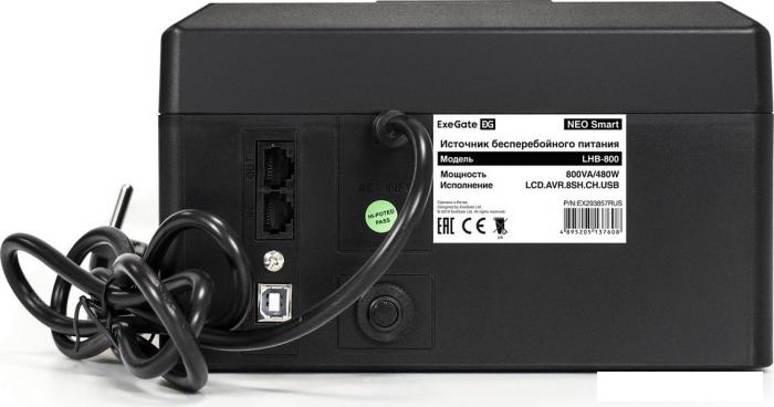 Источник бесперебойного питания ExeGate Neo Smart LHB-800.LCD.AVR.8SH.CH.USB EX293857RUS- фото3