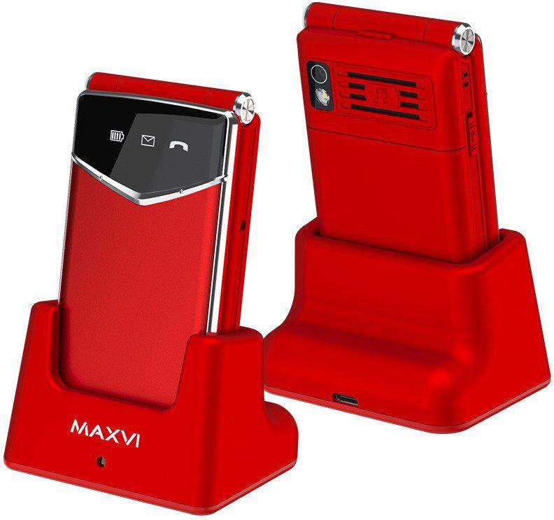 Телефон Maxvi E11ds (красный/серебристый)- фото