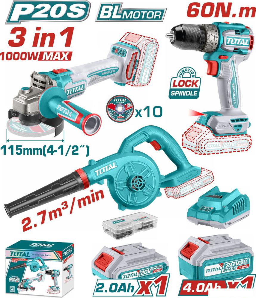 Total TOSLI241192 (шуруповерт, болгарка, воздуходувка, 2 АКБ)