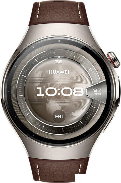 Умные часы Huawei Watch 5 46 мм (титановый, с коричневым силиконовым ремешком, международная версия)- фото3
