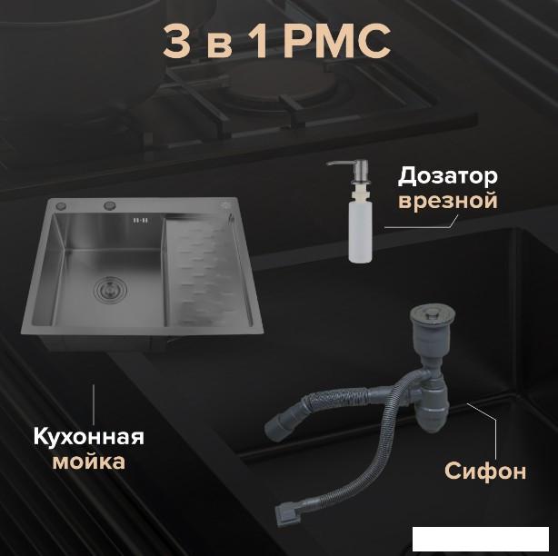 Кухонная мойка РМС MRK-6350BL-L (с дозатором)- фото3