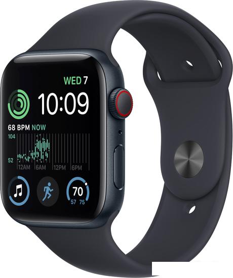 Умные часы Apple Watch SE 2 44 мм (алюминиевый корпус, полуночный/полуночный, спортивный силиконовый ремешок M/L)- фото