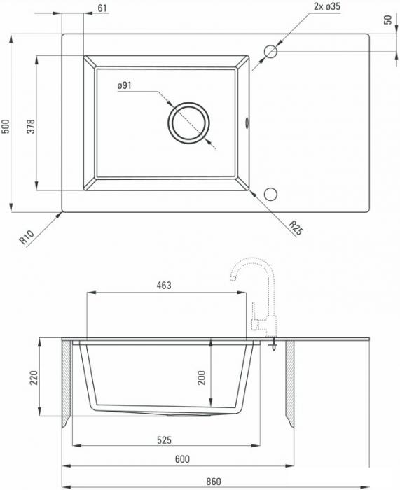 Кухонная мойка Deante Capella ZSC GM2C (графитовый металлик)- фото2