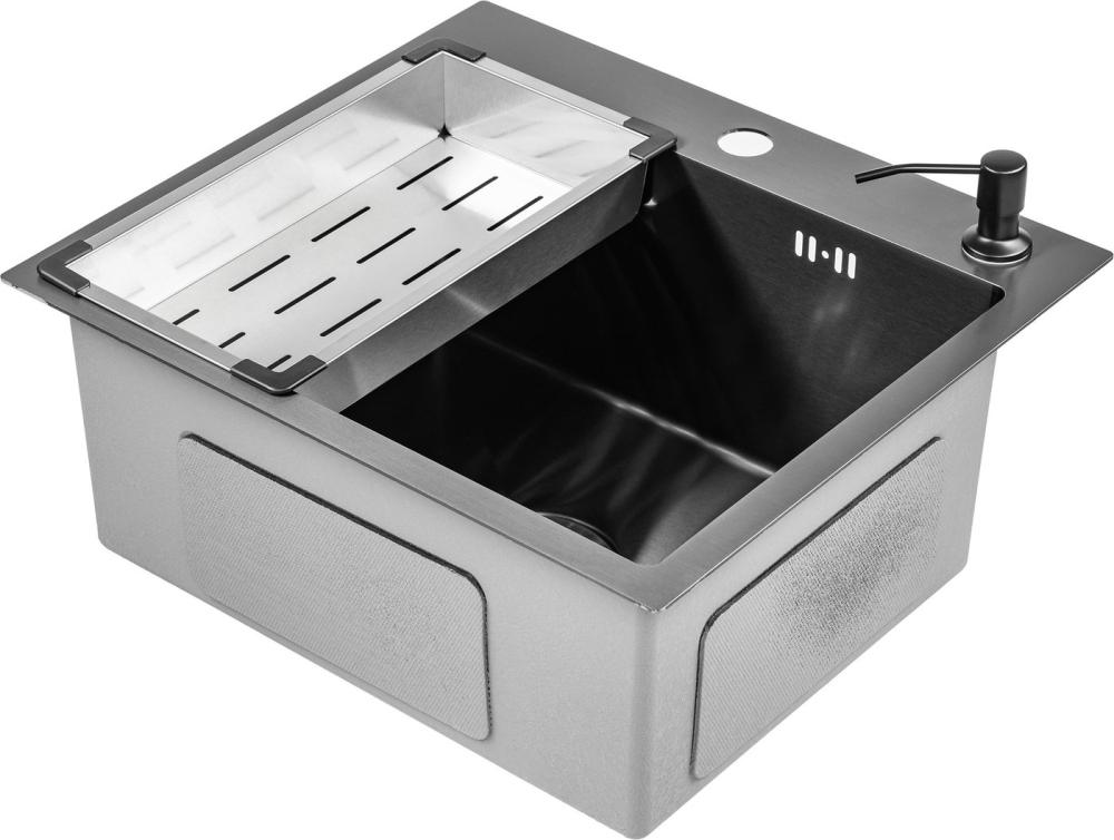 Кухонная мойка Saniteco 5045 Nano + Spike F9S07000 (хром, с сифоном, дозатором и коландером)- фото3