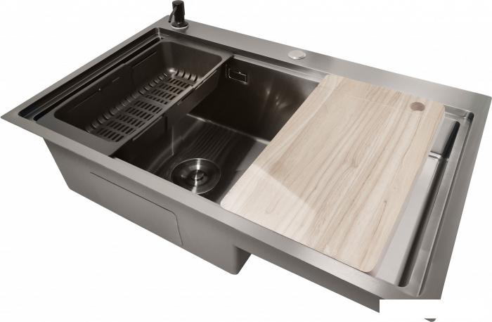 Кухонная мойка Stellar S6550NB-TU-L (нано черный, с доской)- фото3