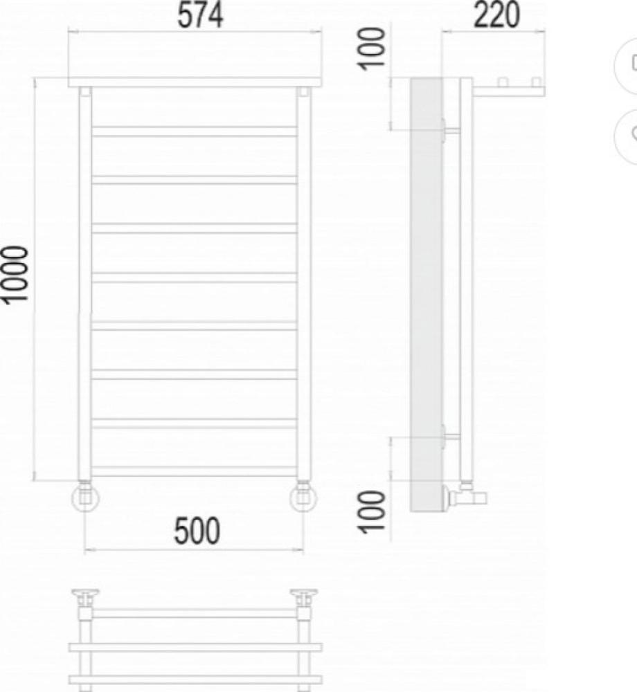 Полотенцесушитель TERMINUS Контур П9 500x1000 с полкой (хром)- фото3