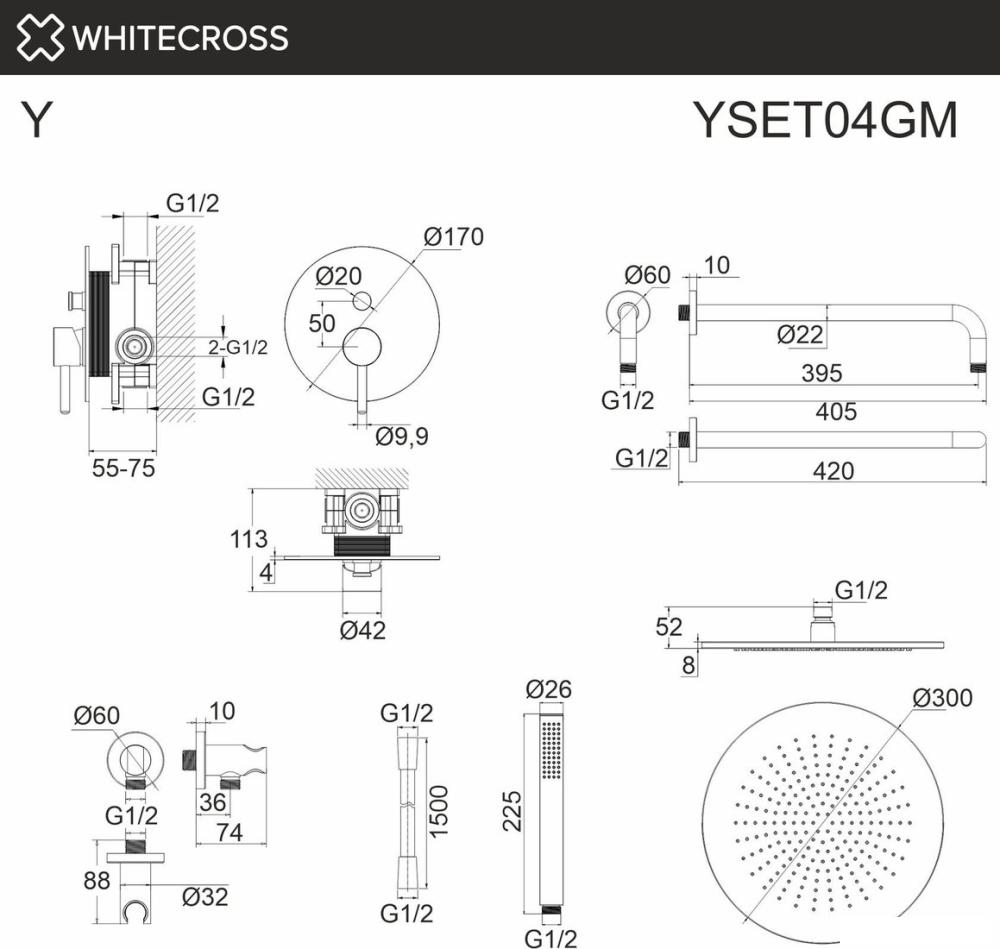 Душевая система  Whitecross Y YSET04GM (оружейная сталь)- фото3