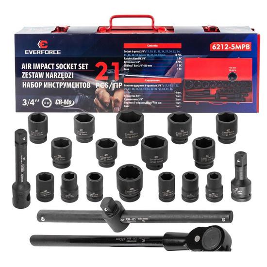 Набор трещотка с головками Everforce EF-6212-5MPB (21 предмет)- фото2