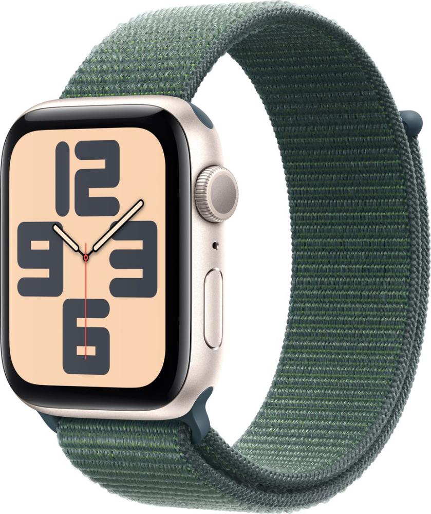 Умные часы Apple Watch SE 2 44 мм (алюминиевый корпус, звездный свет/зеленый, нейлоновый ремешок)- фото