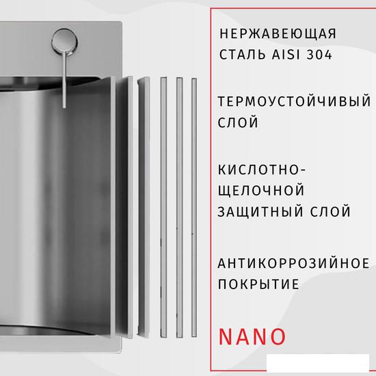 Кухонная мойка ARFEKA AF 600*505 Satin Nano- фото4