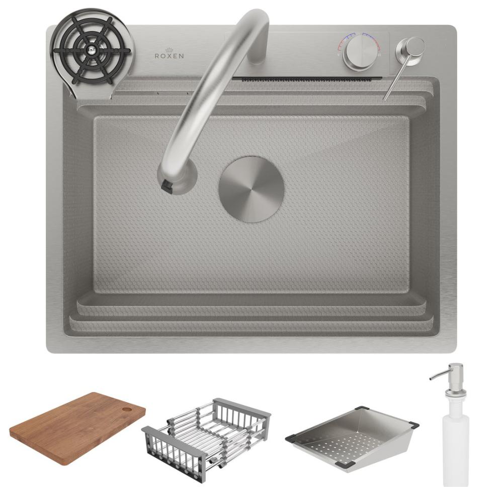 Кухонная мойка Roxen Stage Plus 560250-60-S многофункциональная 8 в 1 (60*48/текстурный сатин)- фото3