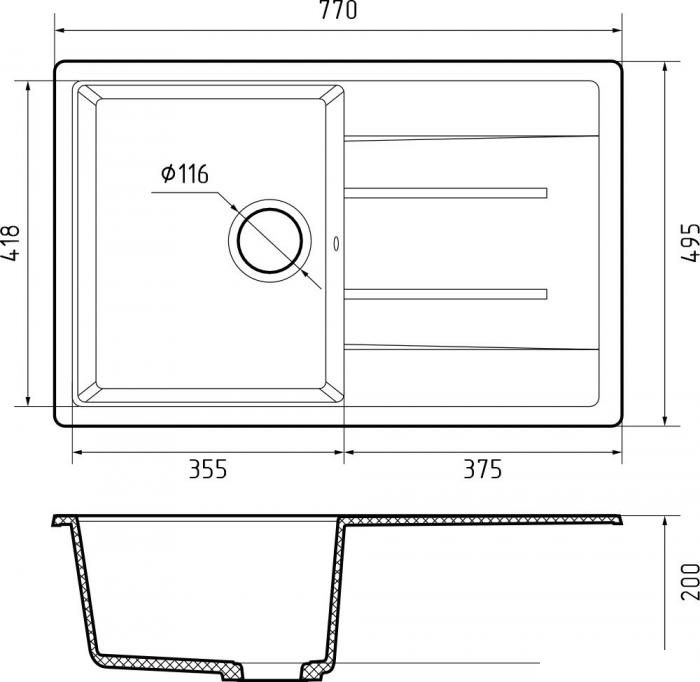 Кухонная мойка GranFest Quadro GF-Q780L (кашемир)- фото3