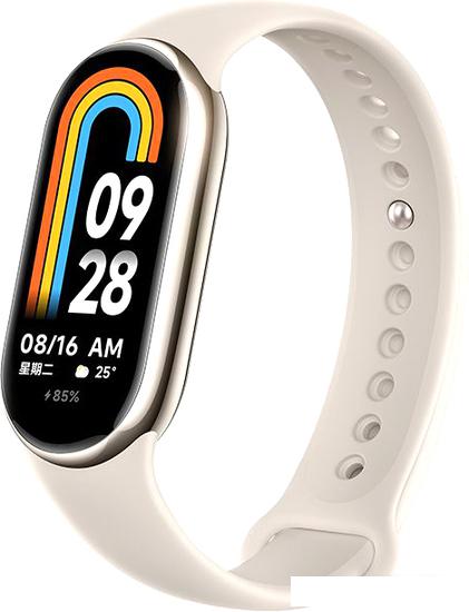 Фитнес-браслет Xiaomi Smart Band 8 (золотистый, с кремовым силиконовым ремешком, международная версия)- фото