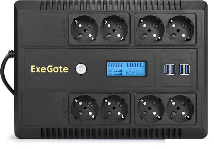 Источник бесперебойного питания ExeGate NEO Smart LHB-600.LCD.AVR.8SH.CH.USB EX293856RUS- фото2
