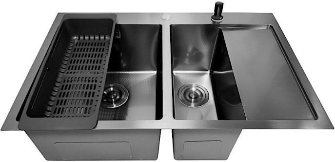 Кухонная мойка Stellar Decor S7850NB-2L-D (нано черный)- фото3