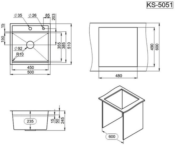 Кухонная мойка Granula KS-5051 (черный матовый)- фото4