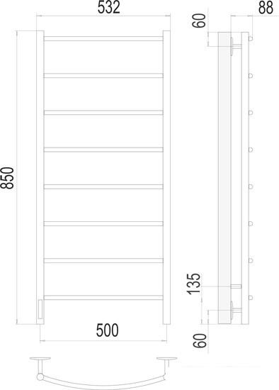 Полотенцесушитель TERMINUS Классик П8 500x850 бп электро- фото2