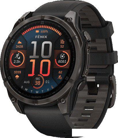 Умные часы Garmin Fenix 8 Sapphire, Titanium 47мм (угольно-черный DLC, пепельно-черный силиконовый ремешок)