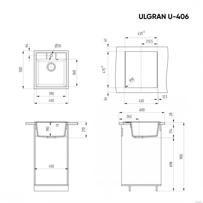 Кухонная мойка Ulgran U-406 (ультра-черный)- фото3
