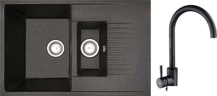 Кухонная мойка БелЭворс Forma L + смеситель W4998-3-22 (черный)- фото