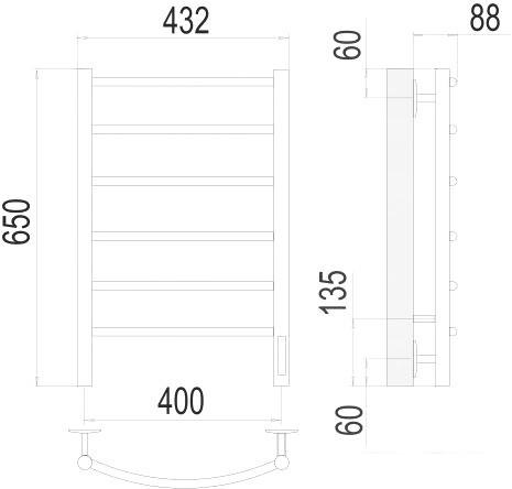 Полотенцесушитель TERMINUS Классик П6 400x650 электро (хром)- фото3