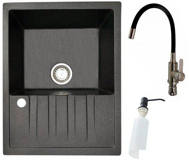 Кухонная мойка БелЭворс Vega R + смеситель W74004-2 + дозатор L405F (черный)