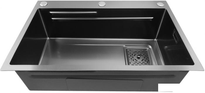 Кухонная мойка Stellar Decor S7045NB-A-D (нано черный, c доской)- фото4