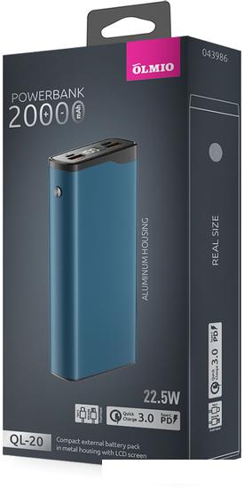 Внешний аккумулятор Olmio QL-20 20000mAh (голубой)- фото3
