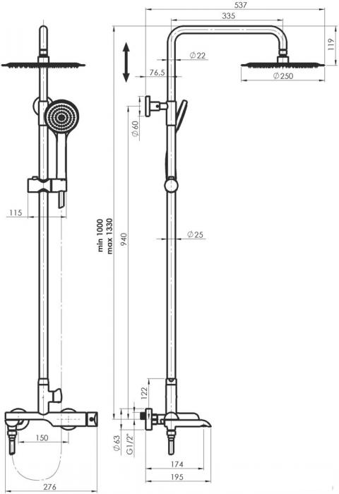 Душевая система Rubineta Olo BK + Ultra-10 SW DV3/4 BK 625123- фото2