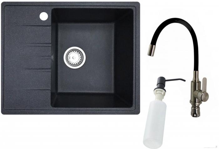 Кухонная мойка БелЭворс Mila R + смеситель W74004-2 + дозатор L405F (черный)