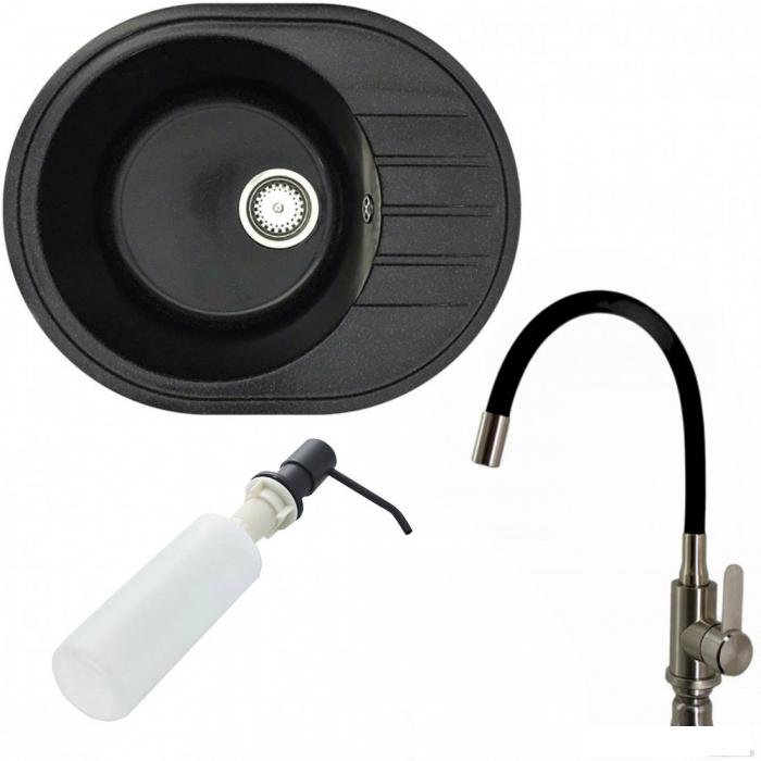 Кухонная мойка БелЭворс New Lux L + смеситель W74004-2 + дозатор L405F (черный)