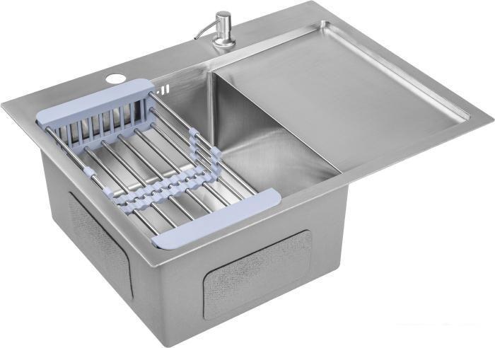 Кухонная мойка Saniteco 6550-L (с сифоном, дозатором и коландером)- фото3