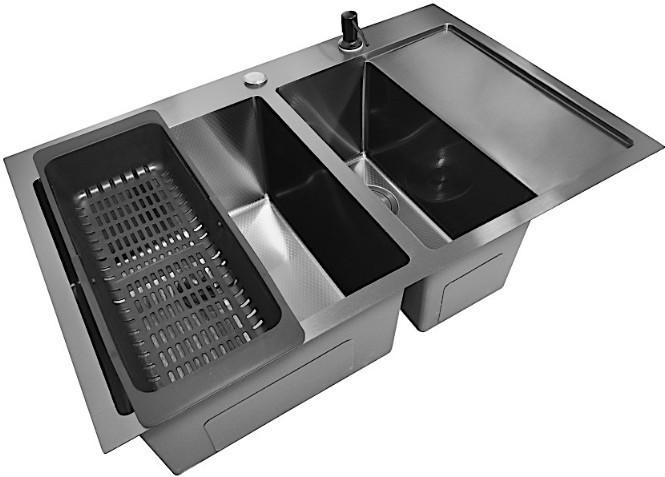 Кухонная мойка Stellar Decor S7850NB-2L-D (нано черный)- фото2