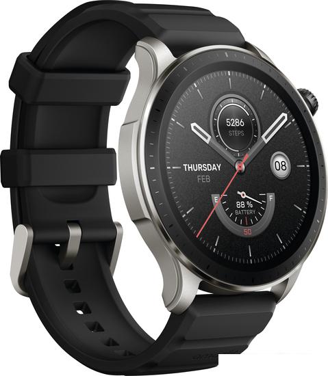 Умные часы Amazfit GTR 4 (серебристый, с черным ремешком из фторэластомера)- фото3