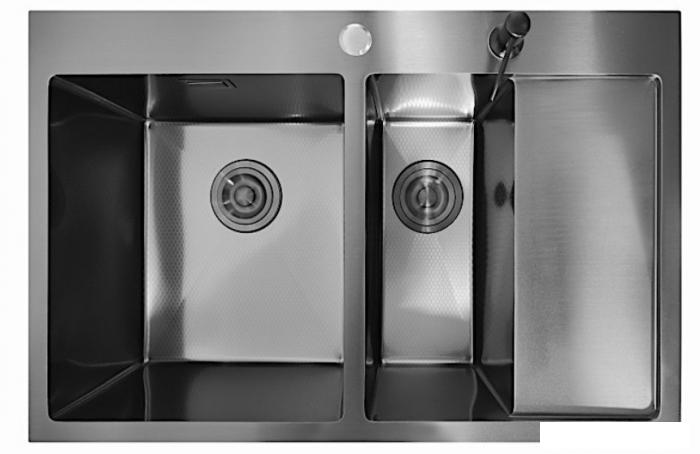 Кухонная мойка Stellar Decor S7850NB-2L-D (нано черный)- фото4
