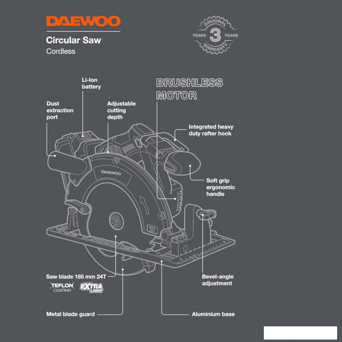 Дисковая (циркулярная) пила Daewoo Power DAS 1821Li Set (с 1-им АКБ)- фото3