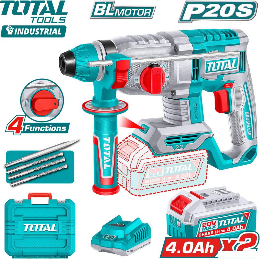 Перфоратор Total TRHLI212282 (с 2-мя АКБ, кейс)