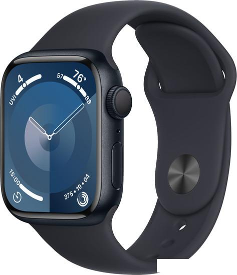Умные часы Apple Watch Series 9 41 мм (алюминиевый корпус, полуночный/полуночный, спортивный силиконовый ремешок, размер 7)- фото2