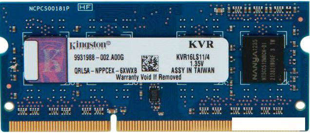Оперативная память Kingston ValueRAM 4GB DDR3 SO-DIMM PC3-12800 (KVR16LS11/4)