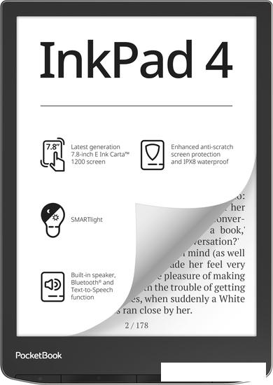 Электронная книга PocketBook 743G InkPad 4 (черный/серебристый)- фото