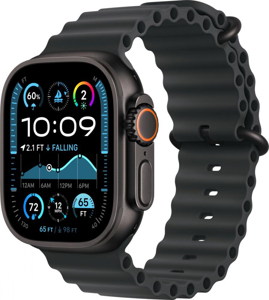 Умные часы Apple Watch Ultra 2 LTE 49 мм (титановый корпус, черный/черный, ремешок из эластомера)- фото